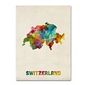 Trademark Fine Art Switzerland Watercolor Map by Michael Tompsett 24 x 32 Canvas Art (MT0520-C2432GG)