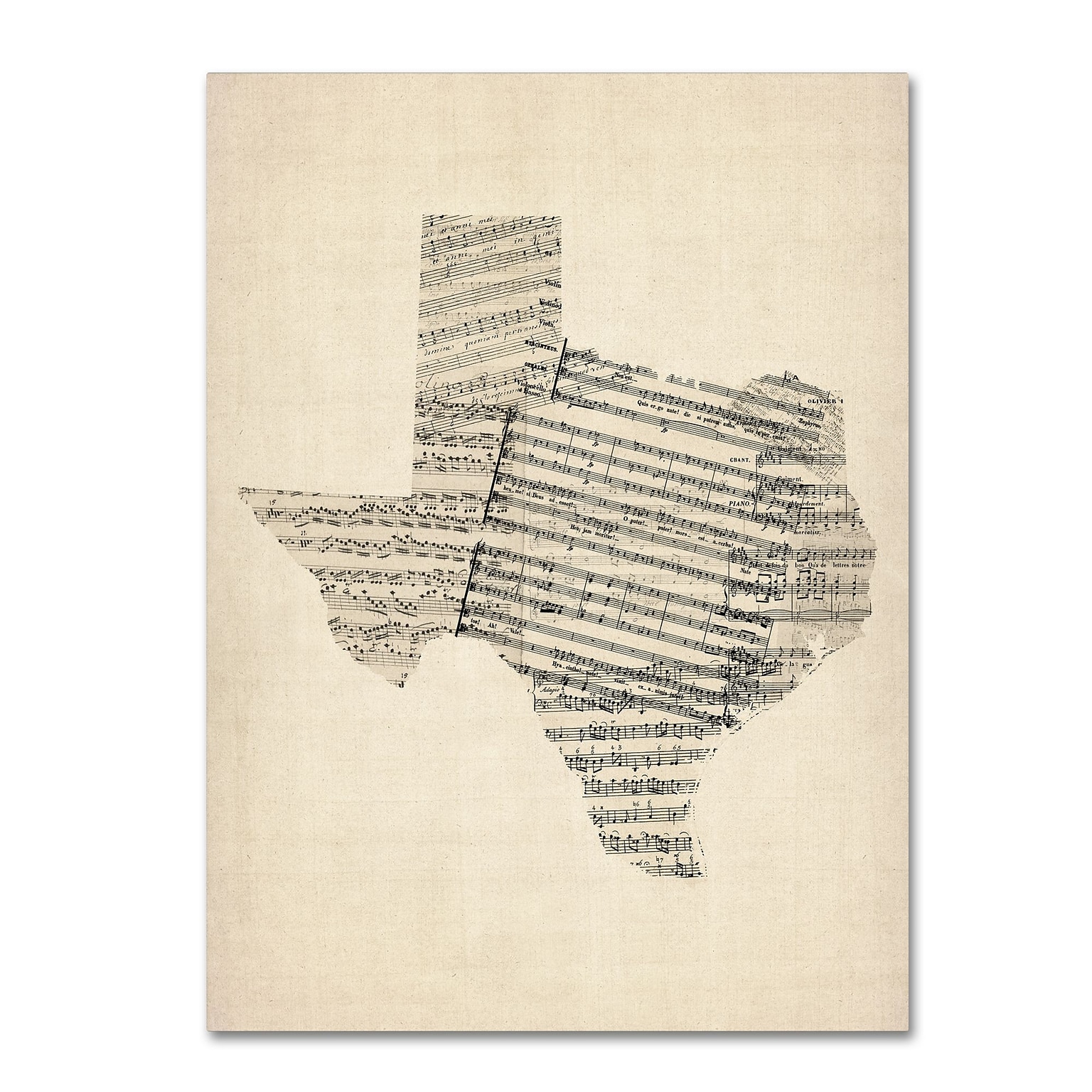 Trademark Fine Art Old Sheet Music Map of Texas by Michael Tompsett 18 x 24 Canvas Art (MT0528-C1824GG)