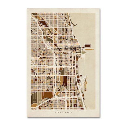 Trademark Fine Art Chicago City Street Map by Michael Tompsett 12 x 19 Canvas Art (MT0670-C121