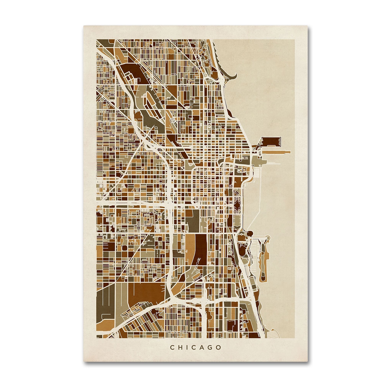 Trademark Fine Art Chicago City Street Map by Michael Tompsett 12 x 19 Canvas Art (MT0670-C1219GG)