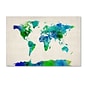 Trademark Fine Art ''Watercolor Map of the World'' by Michael Tompsett 22" x 32" Canvas Art (MT0724-C2232GG)