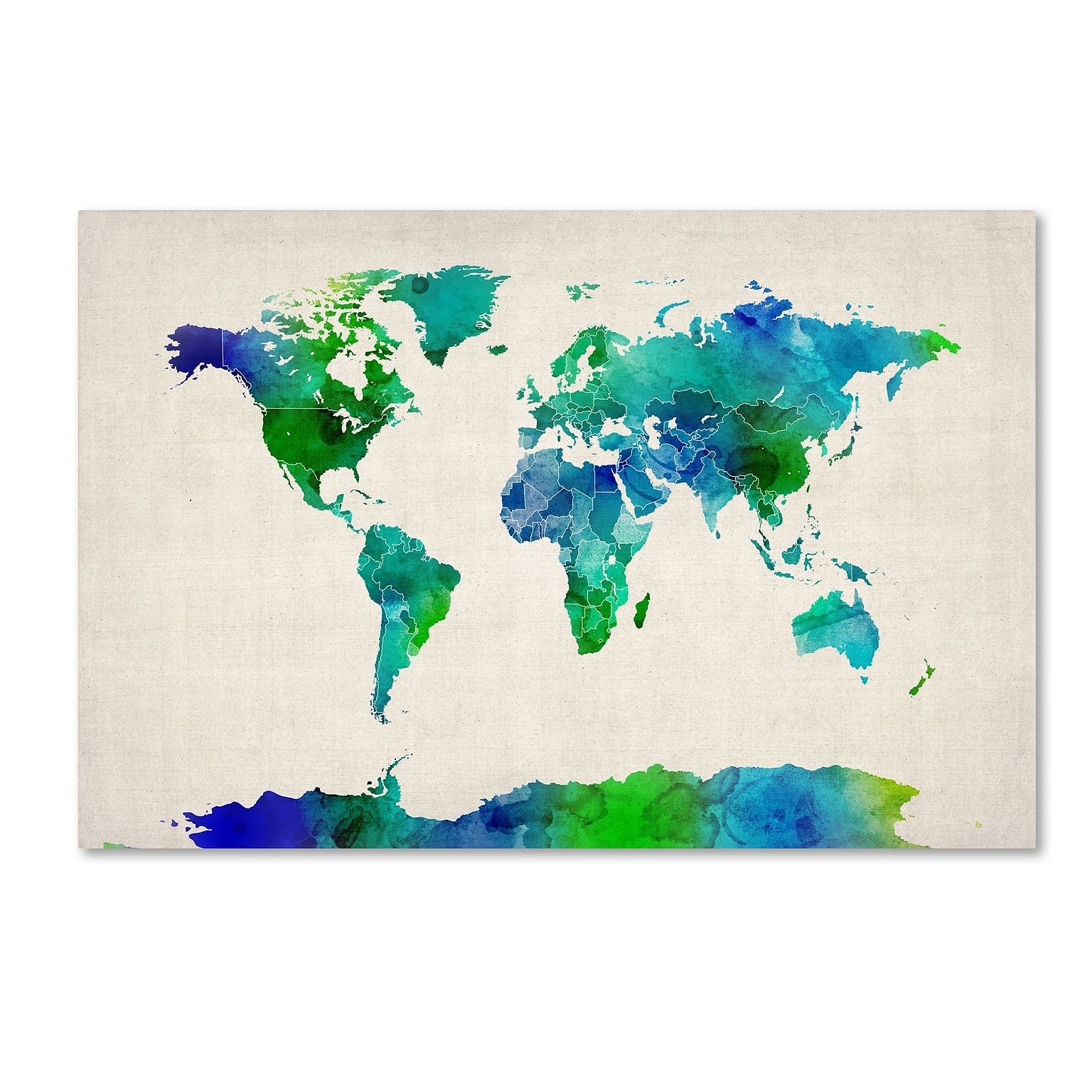 Trademark Fine Art Watercolor Map of the World by Michael Tompsett 22 x 32 Canvas Art (MT0724-C2232GG)