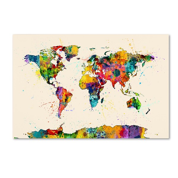 Trademark Fine Art Map of the World Watercolor II by Michael Tompsett 22 x 32 Canvas Art (MT0734-C2232GG)