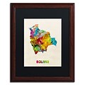 Trademark Fine Art Bolivia Watercolor Map by Michael Tompsett 16 x 20 Black Matted Wood Frame (MT0741-W1620BMF)
