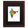 Trademark Fine Art India Watercolor Map by Michael Tompsett 11 x 14 Black Matted Wood Frame (MT0753-W1114BMF)