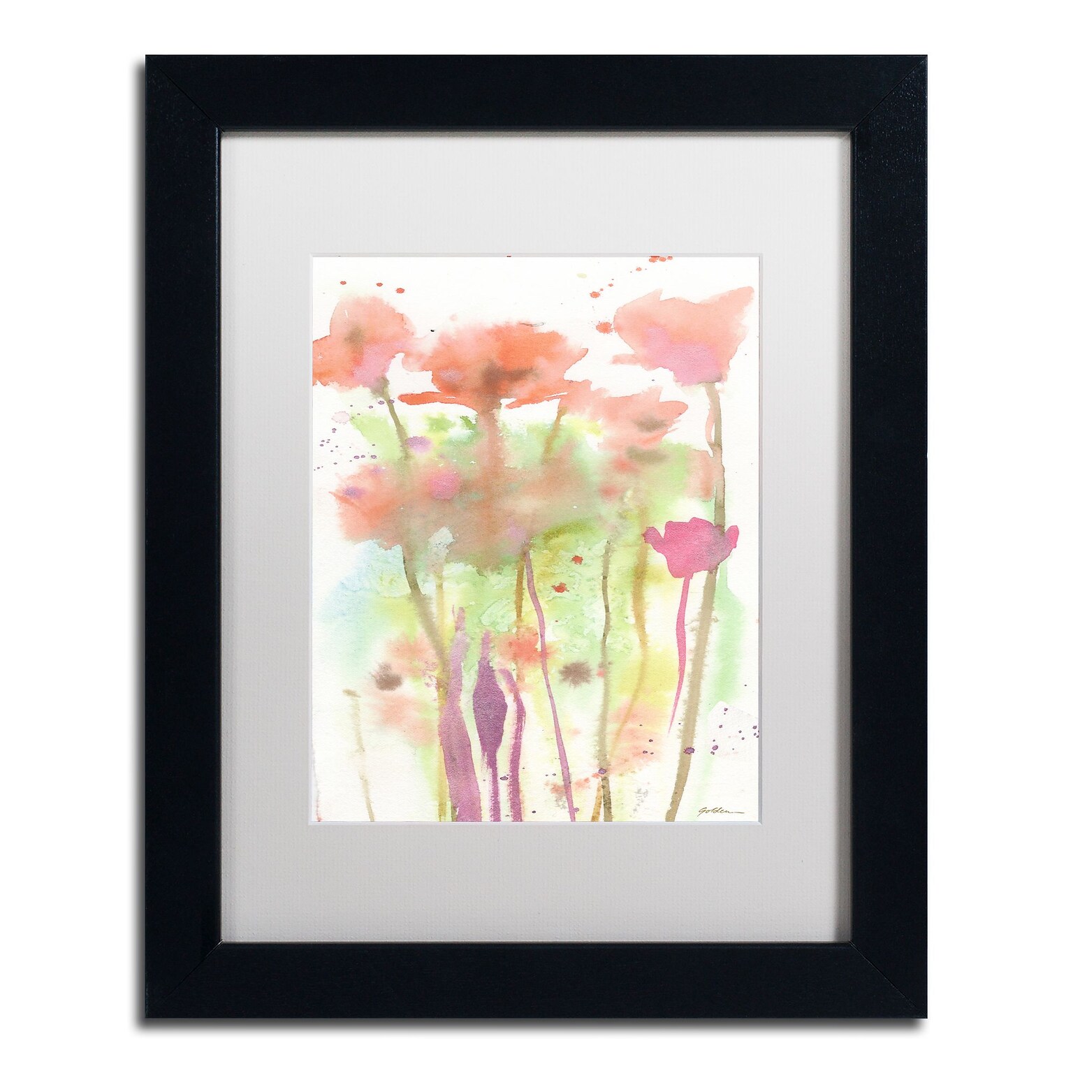 Trademark Fine Art Red Poppy Impressions by Sheila Golden 11 x 14 White Matted Black Frame (SG5735-B1114MF)