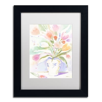 Trademark Fine Art The Vase of Tulips by Sheila Golden 11 x 14 White Matted Black Frame (SG573