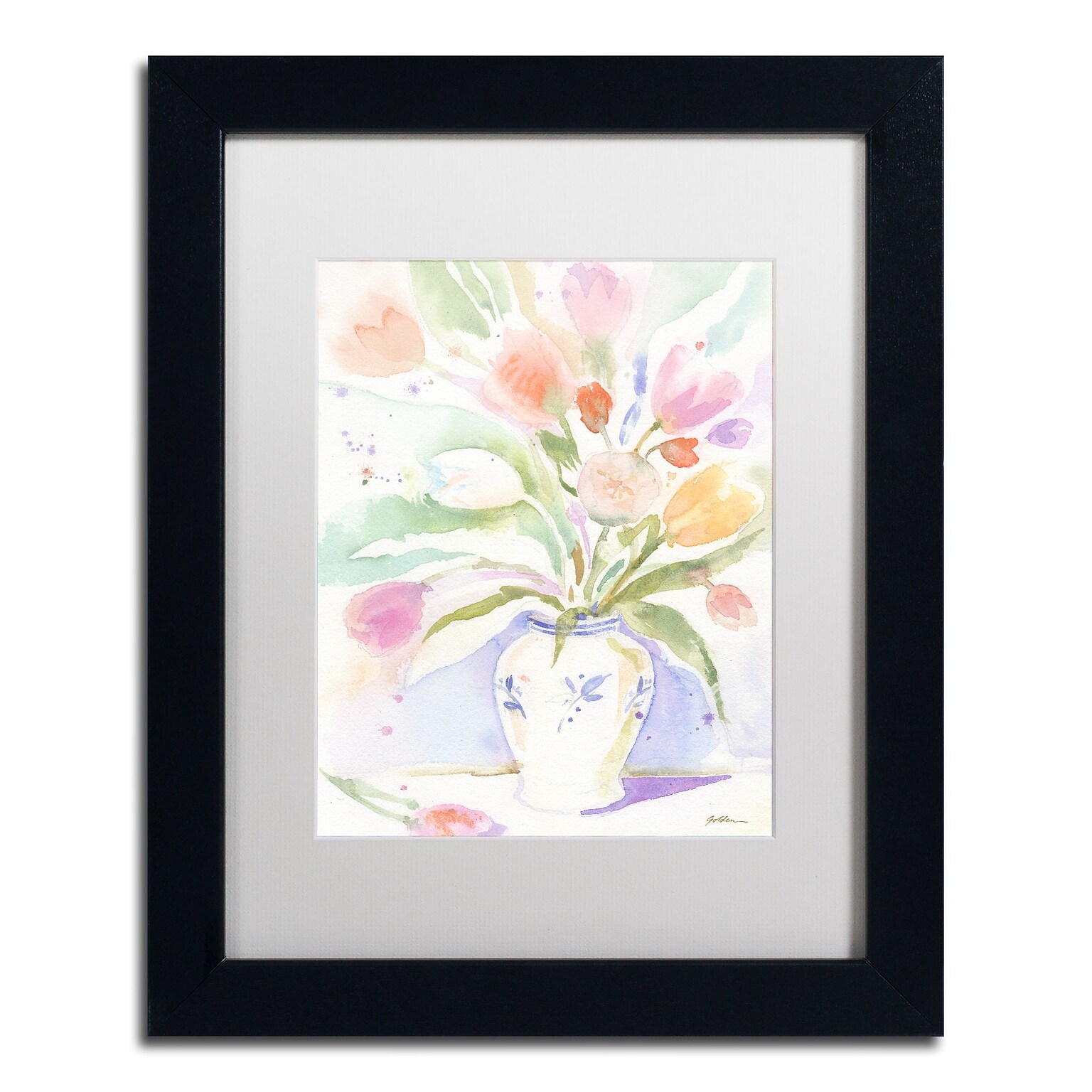 Trademark Fine Art The Vase of Tulips by Sheila Golden 11 x 14 White Matted Black Frame (SG5739-B1114MF)
