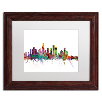 Trademark Fine Art Los Angeles California Skyline by Michael Tompsett 11 x 14 White Matted Wood Frame (MT0550-W1114MF)