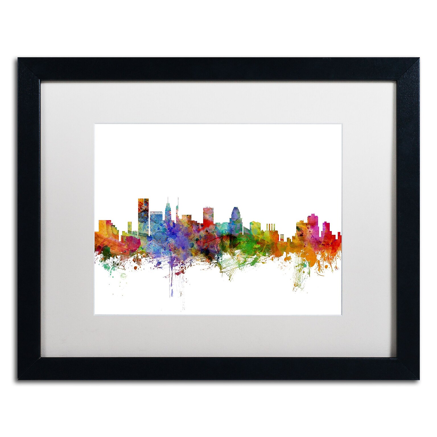 Trademark Fine Art Baltimore Maryland Skyline by Michael Tompsett 16 x 20 White Matted Black Frame (MT0565-B1620MF)