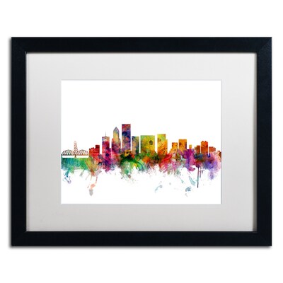 Trademark Fine Art Portland Oregon Skyline by Michael Tompsett 16 x 20 White Matted Black Frame (MT0570-B1620MF)