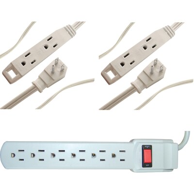 Axis 8' Extension Cord, 6-Outlet, White (KITPLUGIN)