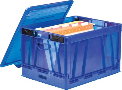 Storex Collapsible Crate with Lid, Letter/Legal Size, Blue (STX61801U01C)