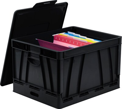 Storex Collapsible Crate with Lid, Letter/Legal Size, Black (STX61809U01C)