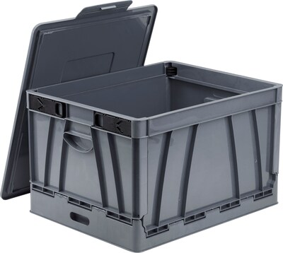 Storex Collapsible Crate with Lid, Letter/Legal Size, Gray (STX61810U01C)