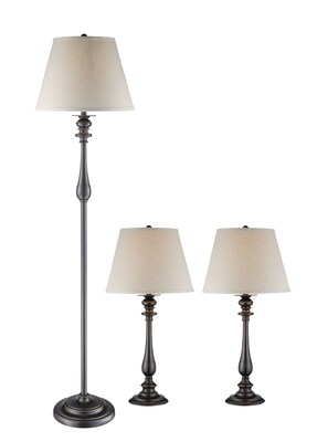 Stein World 150 Watt Powell Floor; Table (2) Lamps Set, Black with Golden Highlight (97924)