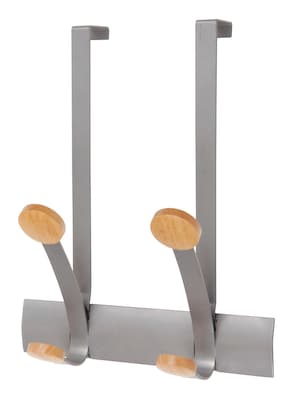 Alba Over-the-Door Coat Hook with 2 Double Hooks; Grey Metal and Wood (PMV2P)