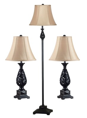 Kenroy Home Prescott Table and Floor Lamp Set, Golden Flecked Bronze Finish