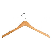 NAHANCO 17 Wood Flat Top Hanger, Brushed Chrome Hook, Low Gloss Natural, 100/Pack