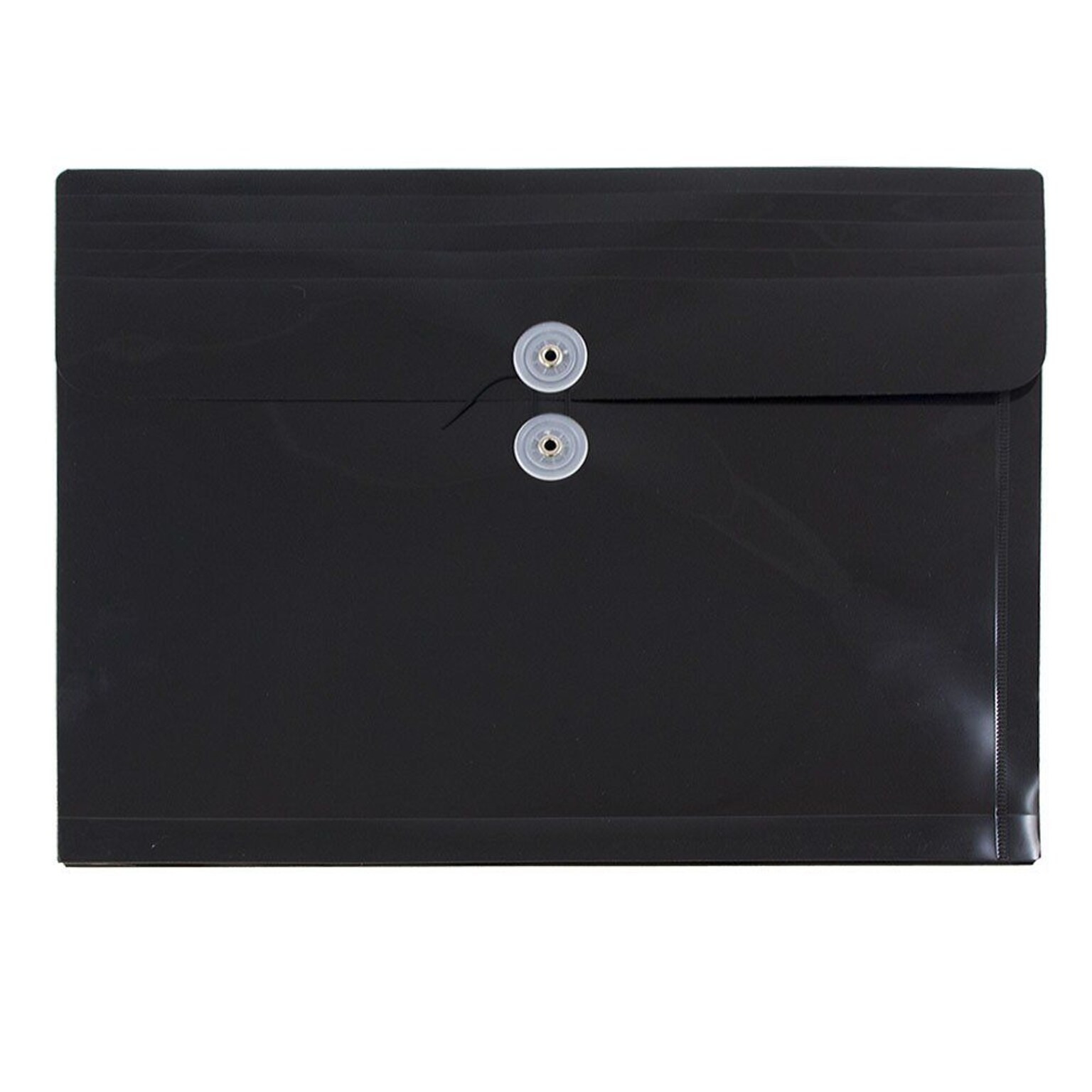 JAM Paper® Plastic Envelopes with Button and String Tie Closure, Letter Booklet, 9.75 x 13, Black, 12/Pack (218B1BL)