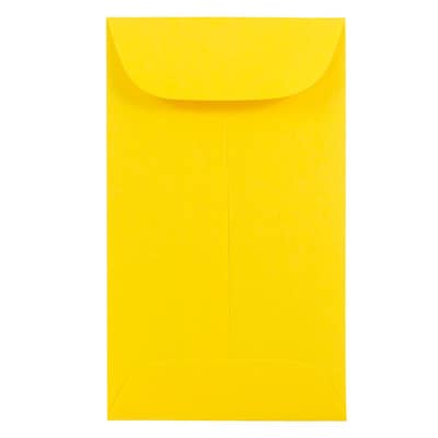 JAM Paper #3 Coin Business Colored Envelopes, 2.5 x 4.25, Yellow Recycled, 100/Pack (356730537B)