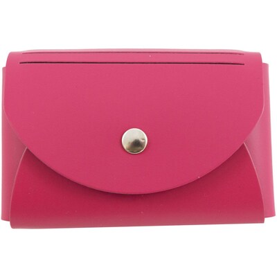 JAM Paper® Italian Leather Business Card Holder Case with Round Flap, Fuchsia Pink, Sold Individually (233329920)