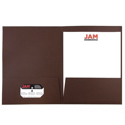 JAM Paper Two-Pocket Textured Linen Business Folders, Chocolate Brown, 50/Box(386LBRC)