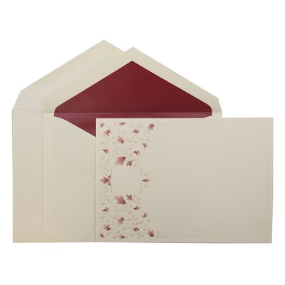 JAM Paper® Wedding Invitation Set, Large, 5.5 x 7.75, Ecru Card, Red Leaf Vine Design, Red Lined Envelopes, 50/pack (5269102RE)