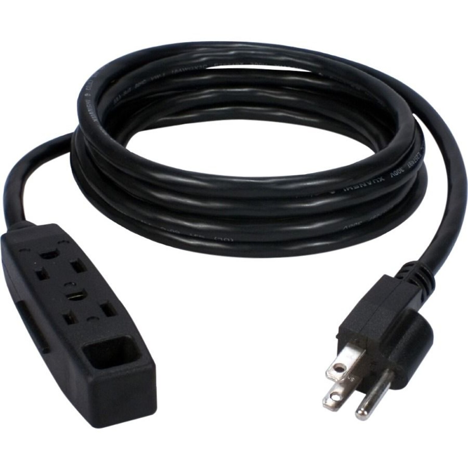 QVS® 15 3-Outlet Power Extension Cord, Black (PC3PX-15-2PK)