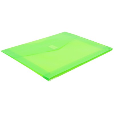 JAM Paper® Plastic Envelopes with Hook & Loop Closure, 9.75 x 13 with 2 Inch Expansion, Lime Green, 12/Pack (218V2LI)