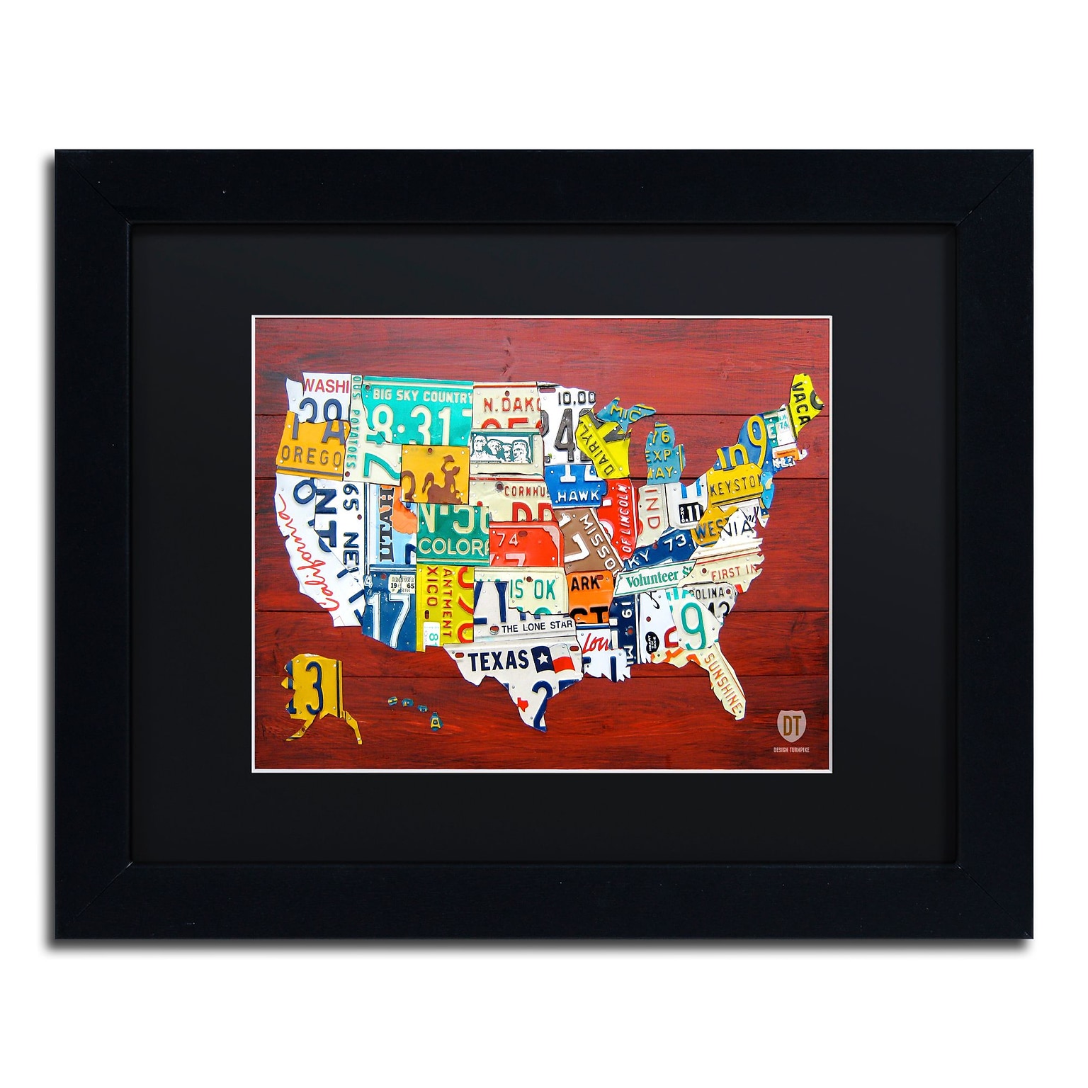Trademark Fine Art License Plate Map USA by Design Turnpike 11 x 14 Black Matted Black Frame (886511905528)