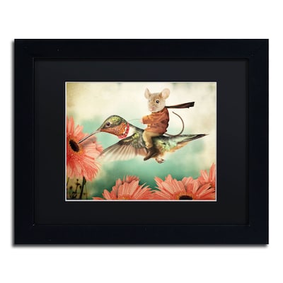 Trademark Fine Art Catching A Ride Hummingbird by J Hovenstine Studios 11 x 14 Black Matted Black Frame (886511915480)