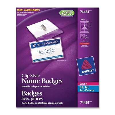 Avery 74461 Plastic 2-1/4x3-1/2 Clip-Style Name Tag ...