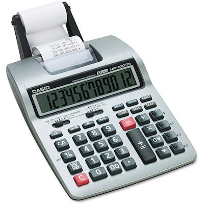 Casio HR-100TM 12-Digit Desktop Printing Calculator, Gray and Black
