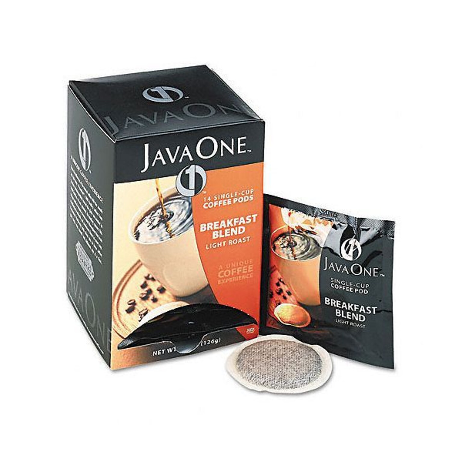 Java One® Single Cup Breakfast Blend Ground Coffee Pods, Regular, .3 oz., Pack of 14 (JTC30106)