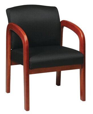Office Star Wood Guest Chair, Medium Oak Finish Wood with Black Fabric