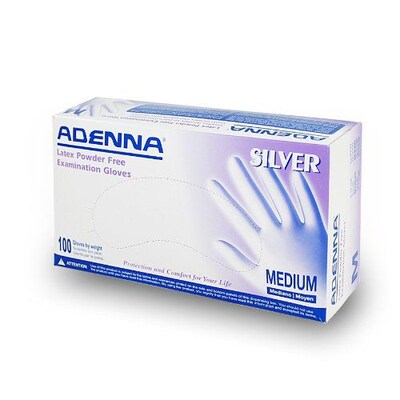 Adenna® Silver Latex Powder-Free Exam Gloves, White, Medium, 100/Box
