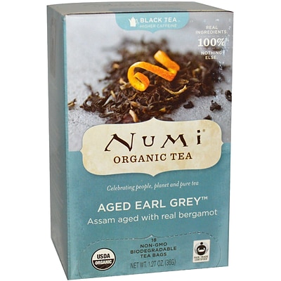 Numi® Aged Earl Grey Organic Black Tea, Higher Caffeine, 18 Tea Bags/Box