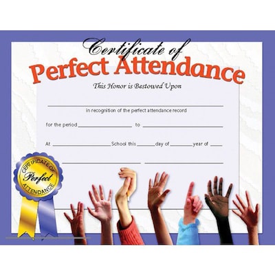 Hayes Certificate of Perfect Attendance, 8.5 x 11, Pack of 30 (H-VA613)