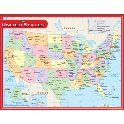 Teacher Created Resources US Map Chart, 17W x 22H, 10/Bundle (TCR7657)