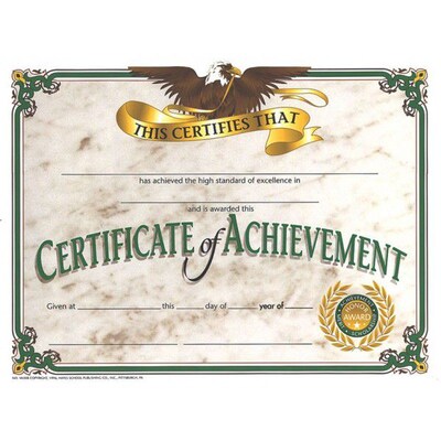 Hayes Certificate of Achievement, 8.5" x 11", Pack of 30 (H-VA508)