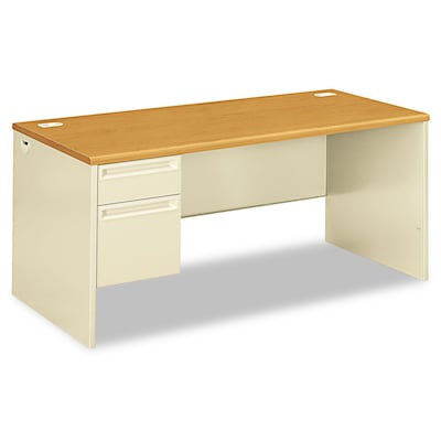 HON® Oak/Putty L” Left Pedestal Desk