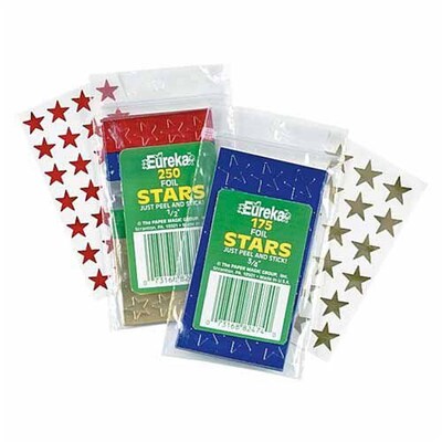 Eureka Stars Stickers, 1/2", Red Foil (EU-82462)