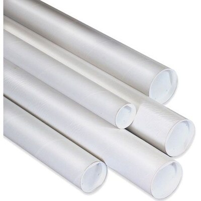 3" x 26" - Staples White Mailing Tubes with Cap, 24/Case