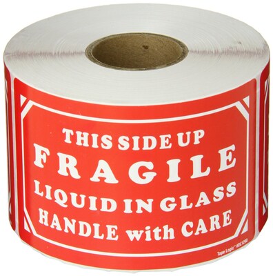 Tape Logic Fragile - Liquid in Glass - HWC Shipping Label, 3 x 5, 500/Roll
