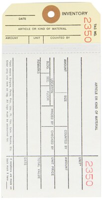 Quill Brand® - 6 1/4 x 3 1/8 - (2000-2499) Inventory Tag 2 Part Carbonless Stub Style #8, 500/Case