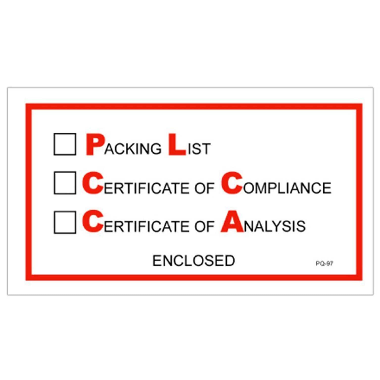 Quill Brand Packing List Envelope, 5.5 x 10, Red Full Face,Packing List/Cert of Compliance/Cert. of Analysis Enclosed  (PL97)