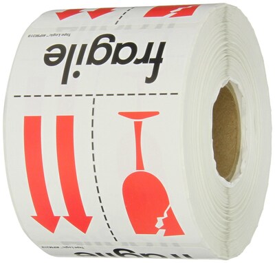 Tape Logic® Labels, Fragile, 3 x 4, Red/White/Black, 500/Roll (IPM319)