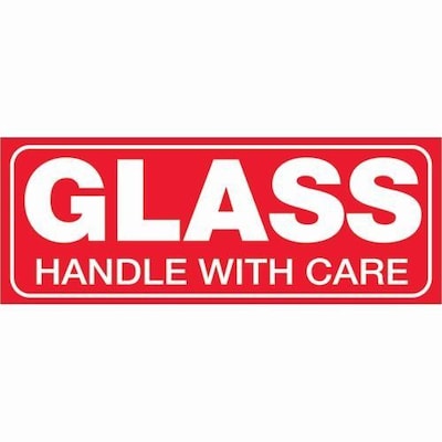 Tape Logic Labels, Glass - Handle With Care, 1 1/2 x 4, Red/White, 500/Roll