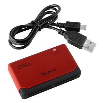 Insten® 26-in-1 Memory Card Reader, Red/Black